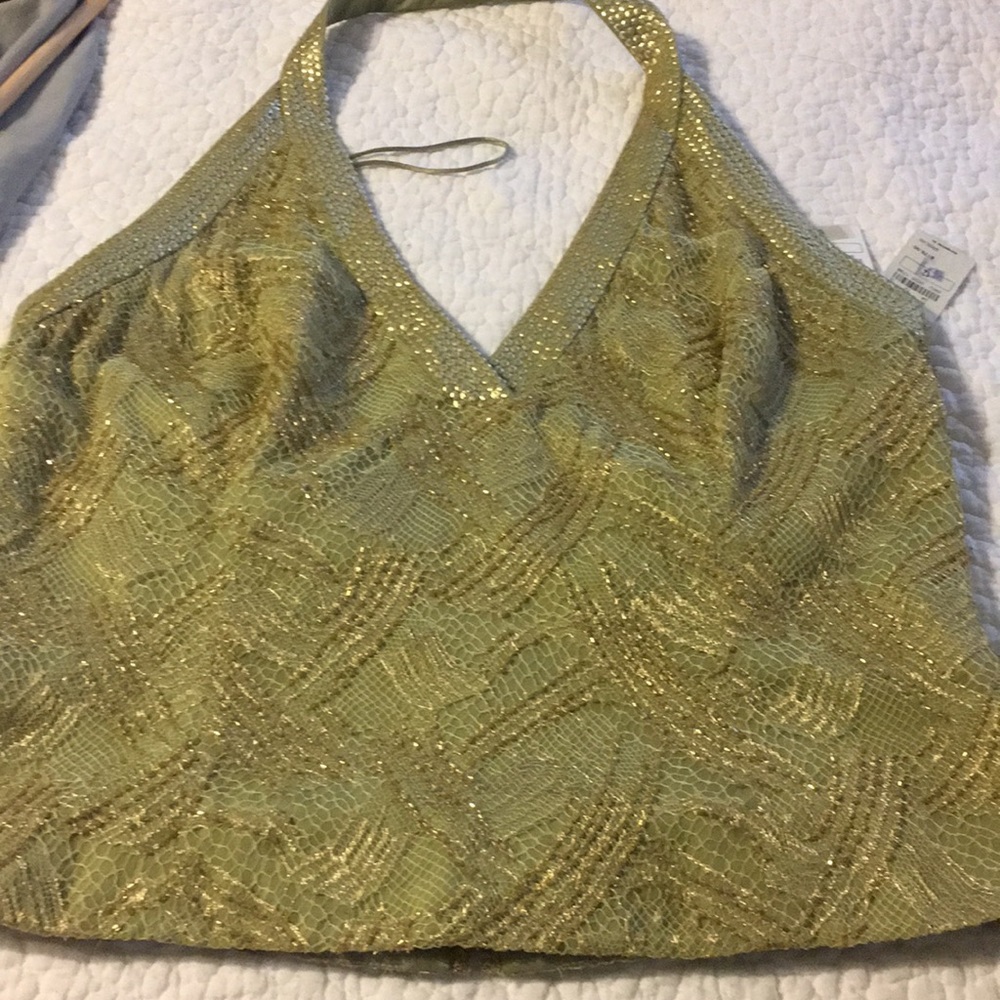 Beaded green halter back top